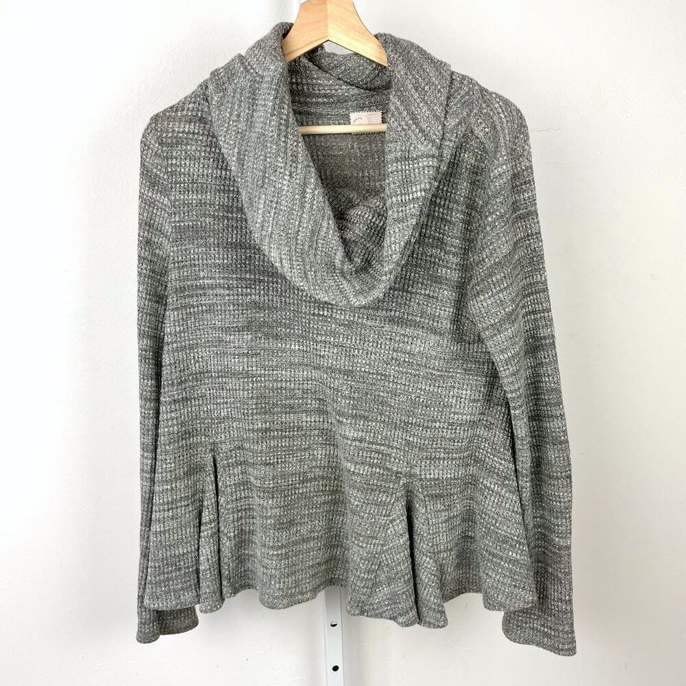 Anthropologie S Postmark Maurisa Cowl Neck Thermal Waffle Knit Swing Top Gray